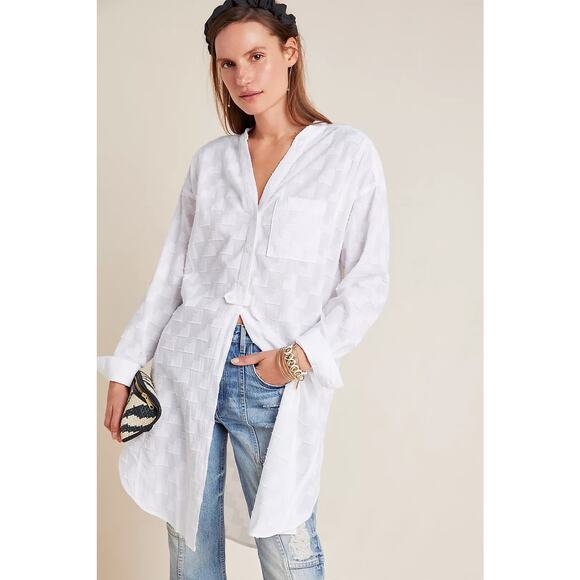 Maeve Anthropologie White Roberta Textured Henley Tunic Size Small - Picture 1 of 8